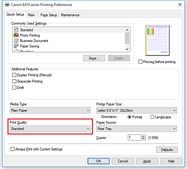 figure:Print Quality on the Quick Setup tab